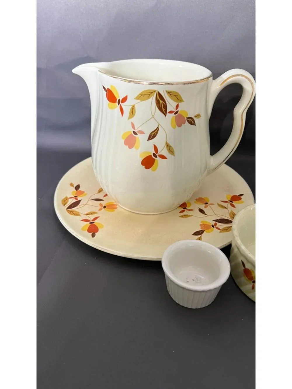 Vintage Hall Autumn Leaf Ceramic Dish Set Creamer & Bowl Set